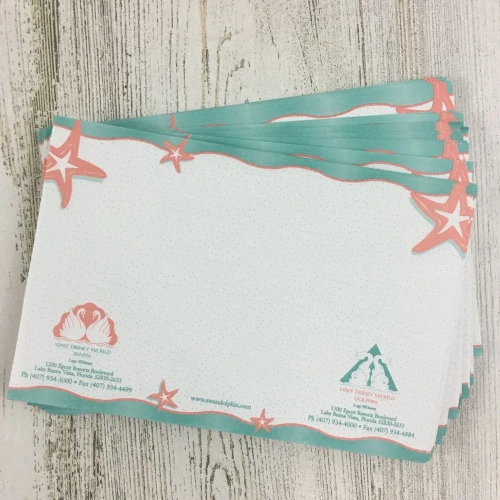 Vtg Walt Disney World Swan Dolphin Hotel Note Papers Stationery